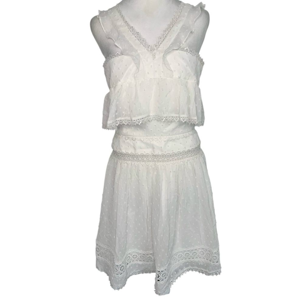 Monique Lhluillier Halter Swiss Dot Lace Women’s 6 White Mini Dress Bridal Boho